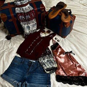 Beach bum boho bundle pants&shorts, bodysuit, shoes, accessories. All for $60.